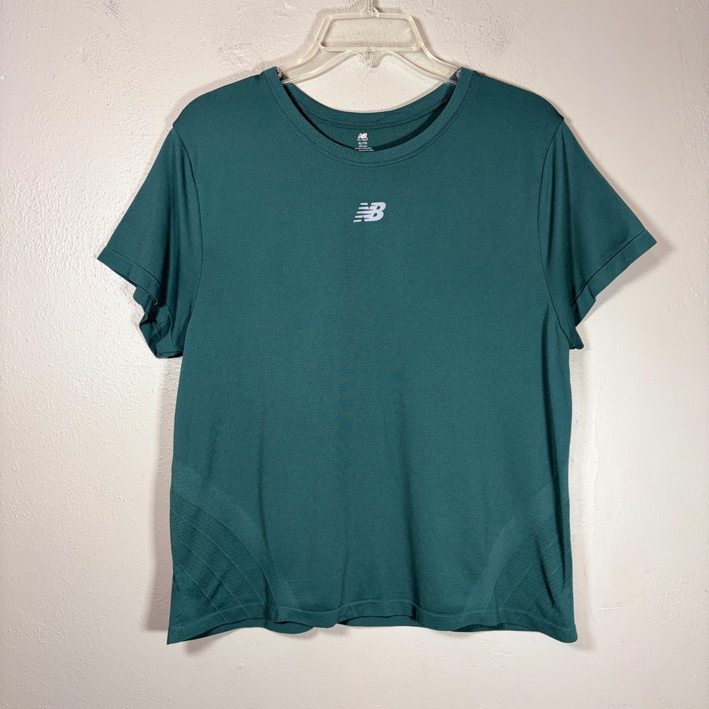 New Balance Womens XL Teal Green Short Sleeve Performance Running Shirt Top